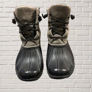 Sperry Saltwater Duck Boots Gray Leather Black Waterproof 9